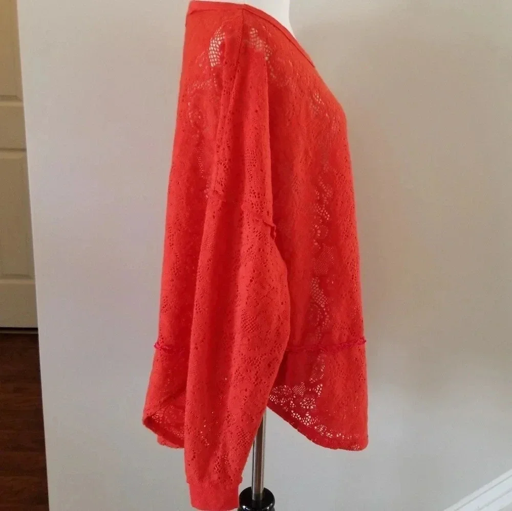 Free People Orange Floral Lace Sweater S